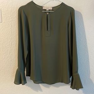 Loft Petite Olive Green Blouse with Keyhole Neck